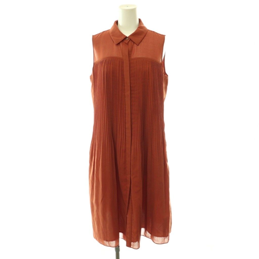 フォクシー FOXEY Dress CRYSTAL ワンピース フロントボタン ウール混 ノースリーブ ミモレ丈 ロング 38 テラコッタ 37672 /HS ■OS