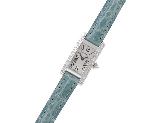 CARTIER カルティエ ラニエール タンク アロンジェSM WJ200338 腕時計 K18ホワイトゴールド/鰐革/ダイヤモンドベゼル シルバー文字盤 クオーツ レディース【中古】【472】SJ