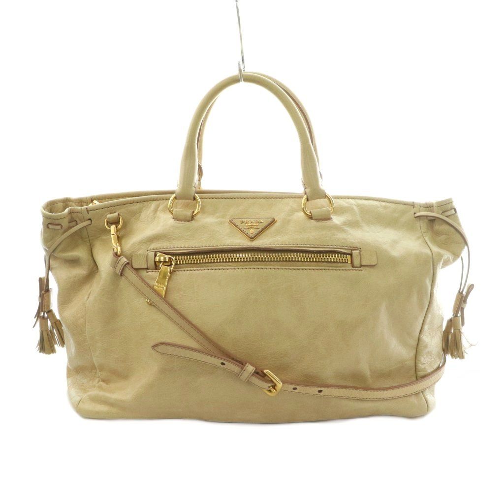 プラダ PRADA 2WAY ハンドバッグ ショルダーバッグ レザー ベージュ /MI ■OS ■OH
