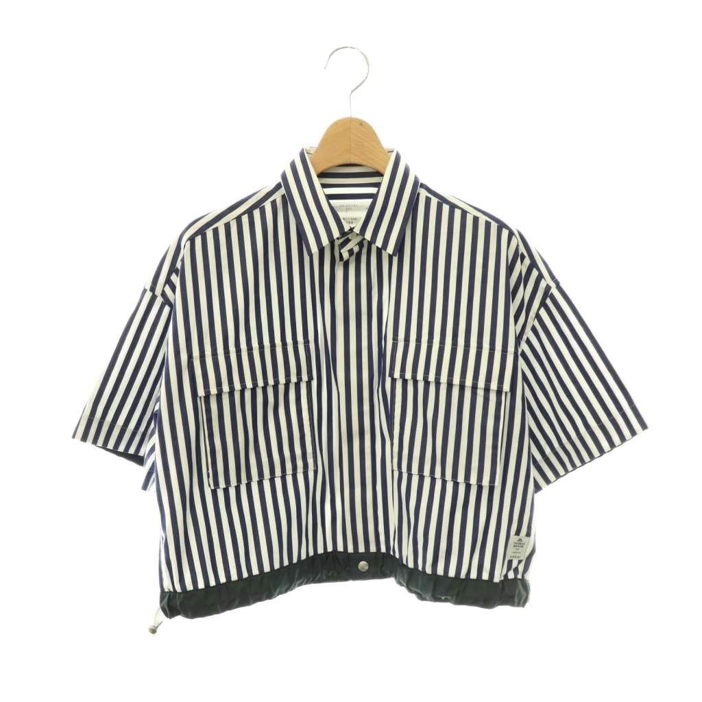 サカイ sacai ×THOMAS MASON 24SS ストライプシャツ オーバーサイズ 五分袖 1 紺 白 ネイビー ホワイト /HS ■OS