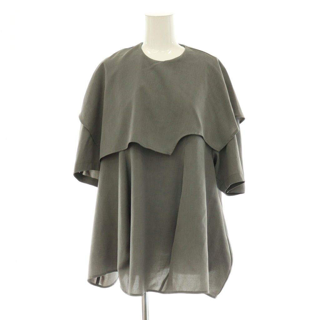 エンフォルド ENFOLD CAPE-COLLAR PULLOVER プルオーバー ブラウス 五分袖 38 グレー /HK ■OS