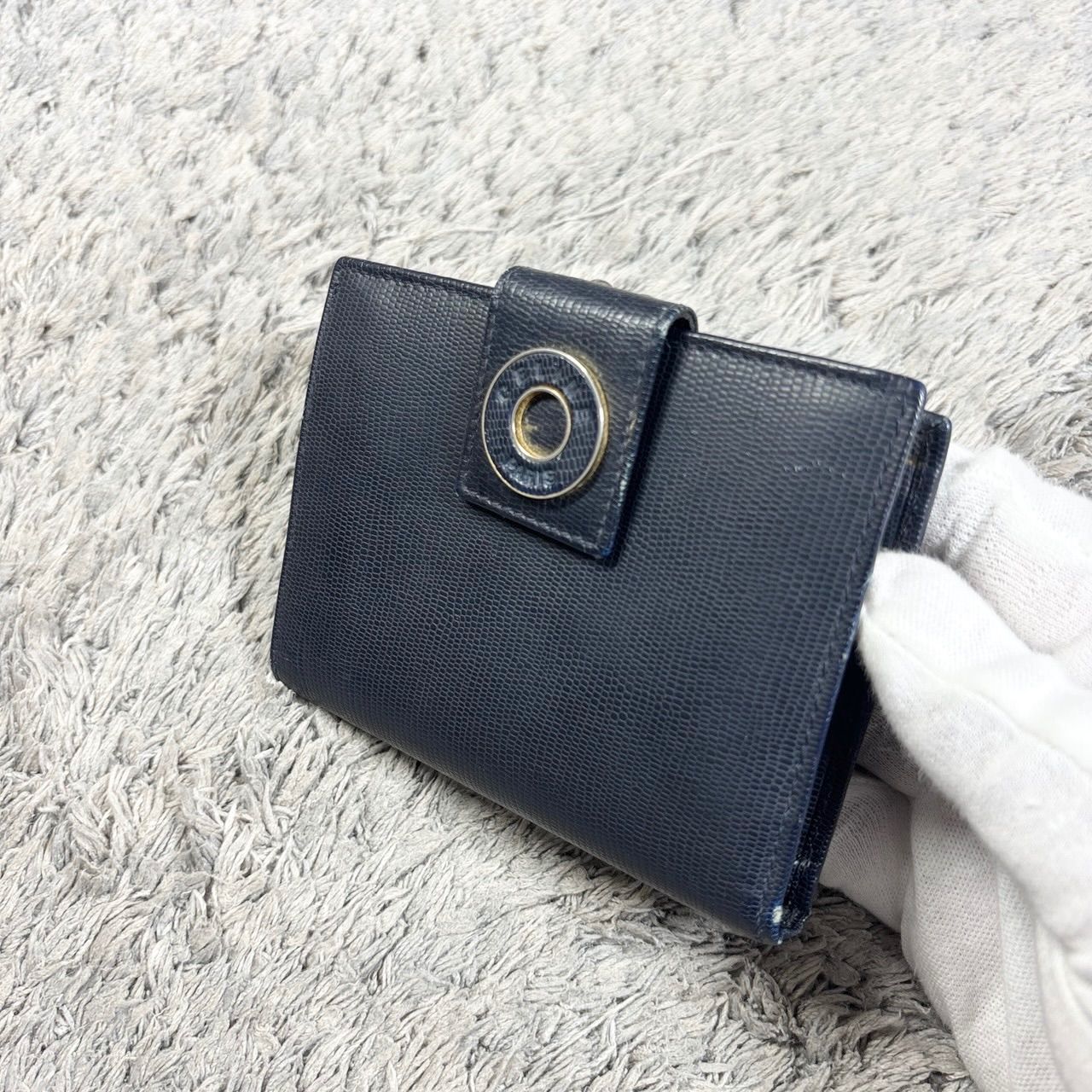CELINE セリーヌ 二つ折り財布 レザー がま口 ネイビー - メルカリ