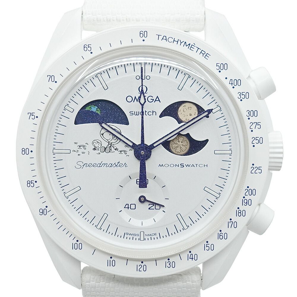 【名東】オメガ×スウォッチ MISSION TO EARTHPHASE MOONSHINE GOLD 腕時計 SO33W701L クオーツ 42mm バイオセラミック 保証書 箱
