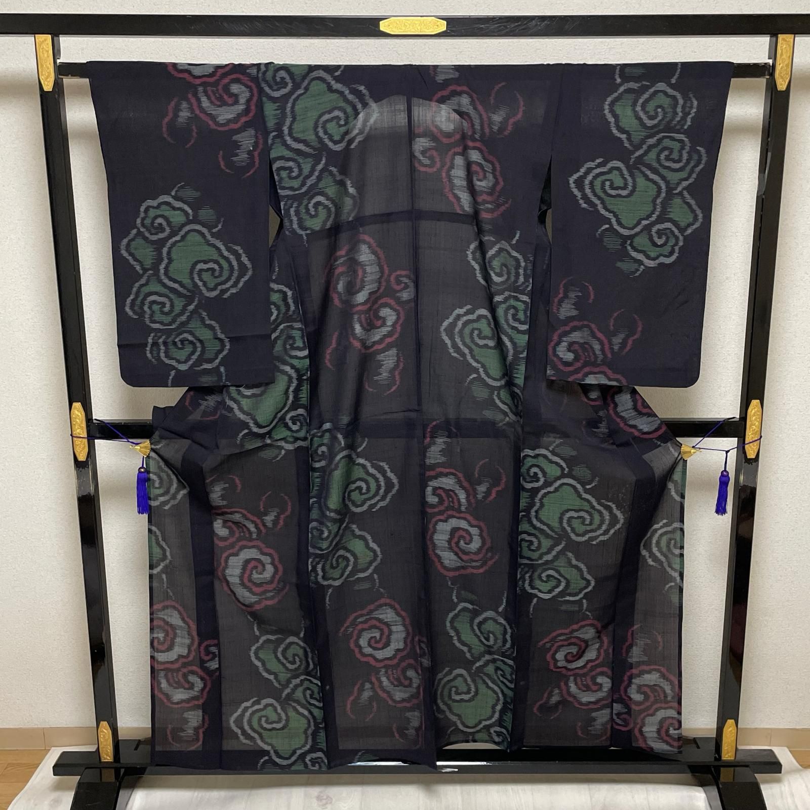 アンティーク 夏着物 紗紬 唐草模様 着物 正絹 X-3474