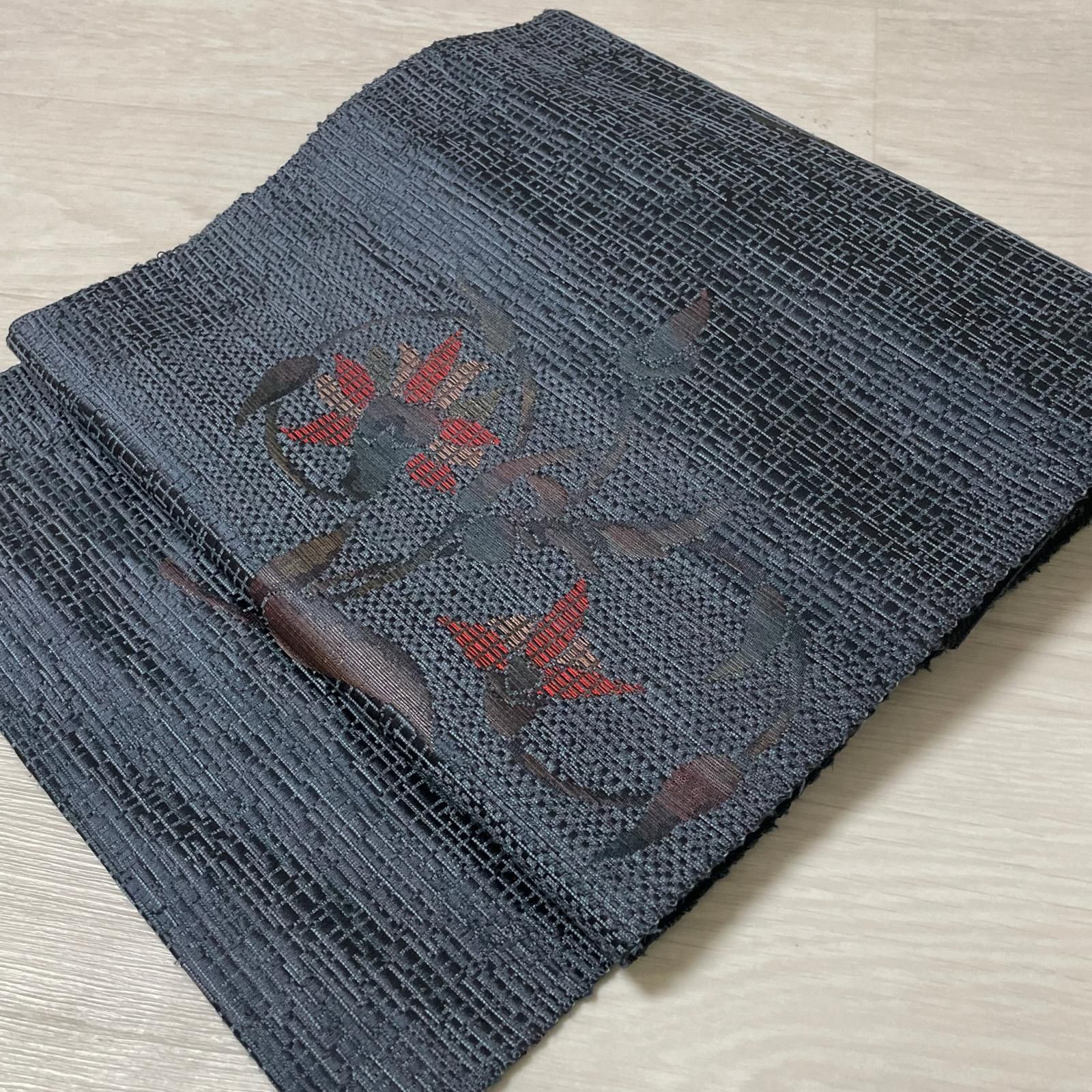 本場筑前博多織 名古屋帯 唐花模様 素敵な色味 八寸 正絹 着物 X-3528