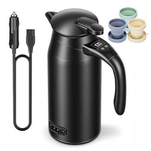 車載電気ケトル 車用電気ポット カー電気ケトル 車中泊快適グッズ 800ml 55℃?100℃温度設定 ブザー付き DC12V/24V デジタルディスプレイ 304 ステンレス 車載用湯沸かし器 車中泊 お湯/お茶/コーヒー対応 日本語説明書 94fe1bee