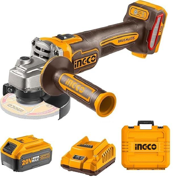 INGCO 1200W コードレスアングルグラインダー 100mm 内径15mm 20V ブラシレスアングルグラインダーツール M10 1個の4.0Ahバッテリーと1個の充電器付き CAGLI2210031ma 9d615baa