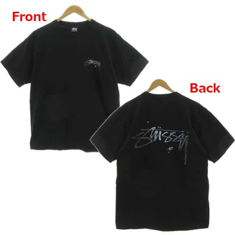ステューシー STUSSY グラフィックロゴバックプリントTシャツ 丸首 半袖 コットン ブラック 黒 L
