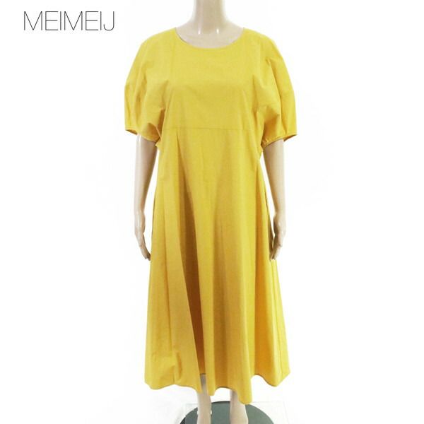 80%OFF 新品 メイメイジェイ MEIMEI J ワンピース 40 EOP1914 Mサイズ イエロー レディース ロングワンピース コットン 半袖 イタリア製