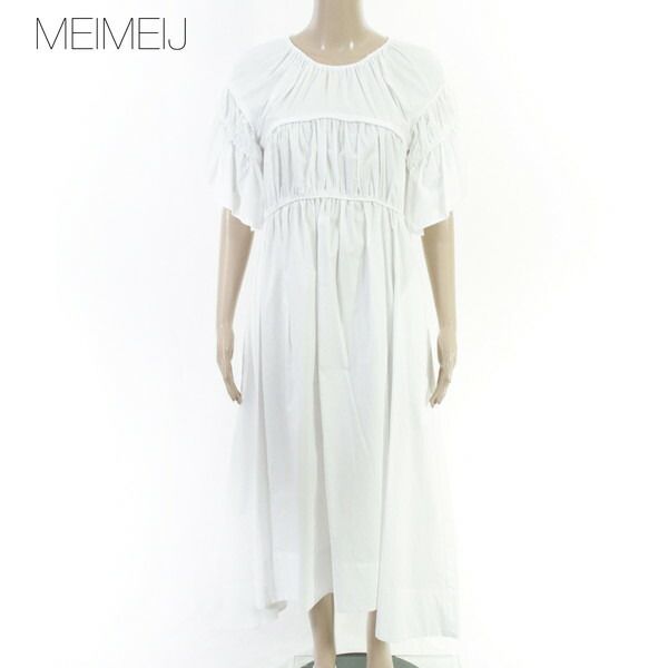 80%OFF 新品 メイメイジェイ MEIMEI J ワンピース 40 EOP1915 Mサイズ ホワイト レディース ロングワンピース コットン 半袖 イタリア製