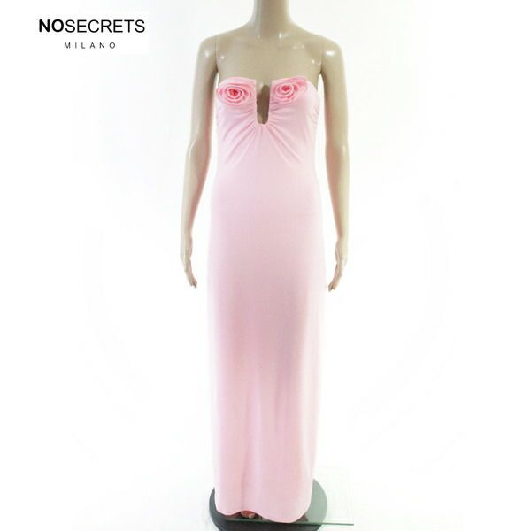 80%OFF 新品 ノーシークレッツ NO SECRETS ワンピース 42 EOP1926 Mサイズ ピンク レディース ベアトップロングドレス フラワーモチーフ