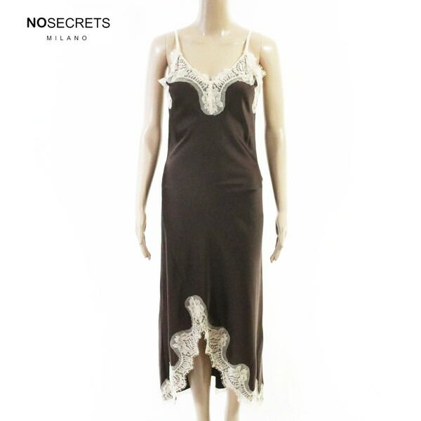 80%OFF 新品 ノーシークレッツ NO SECRETS ワンピース 42 EOP1927 Mサイズ ブラウン レディース キャミソールワンピース ロング丈 光沢 レース
