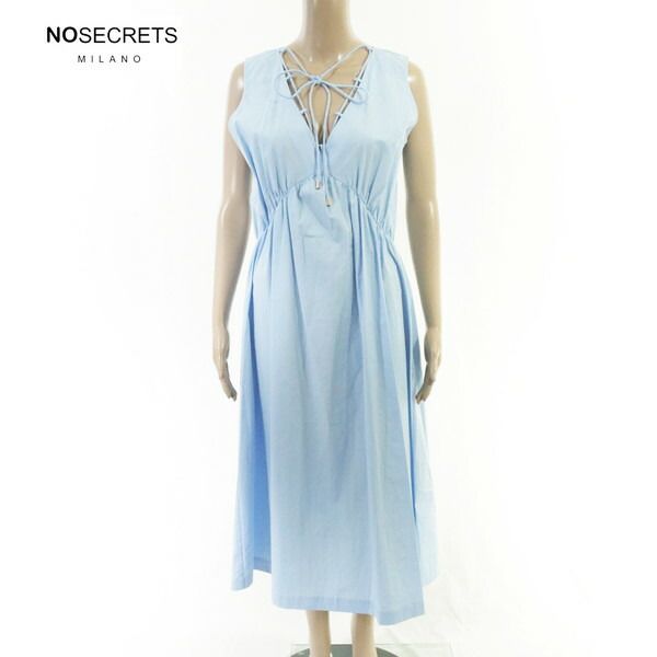 80%OFF 新品 ノーシークレッツ NO SECRETS ワンピース 42 EOP1936 M Lサイズ ライトブルー レディース ノースリーブワンピース ロング丈 コットン