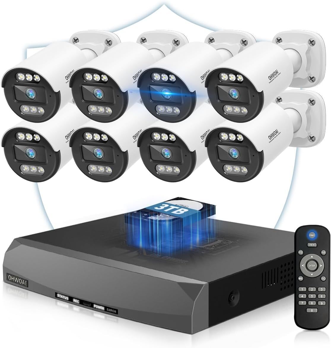 【フルカラー暗視・無料アプリ・双方向音声】POE防犯カメラ 8台セット 8CH NVR HDD搭載 リモコン付 自宅・店舗・オフィス監視 カメラシステム 3TB HDD