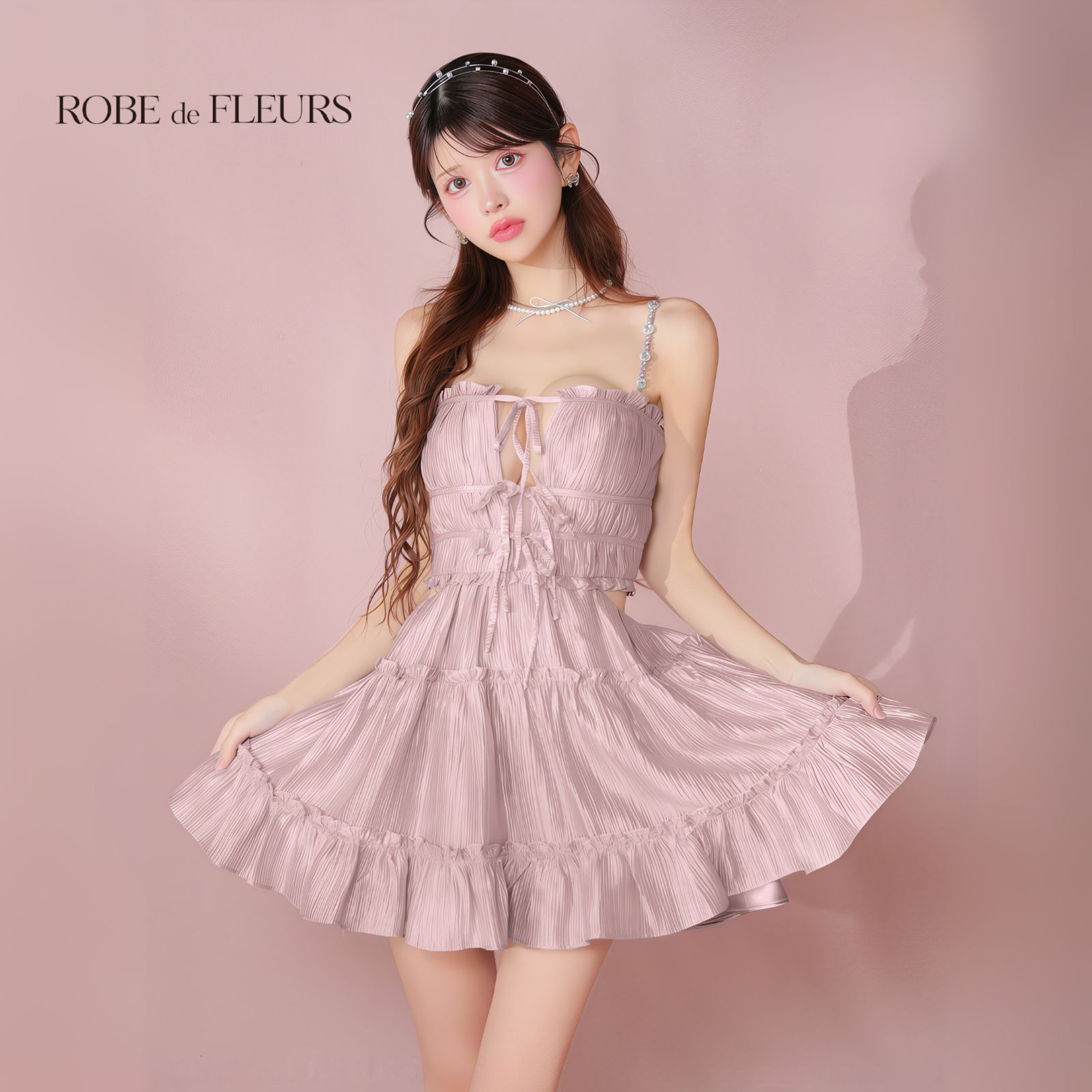 ROBE de FLEURS ローブドフルール fm3377 キャバドレス ミニドレス Aライン フレア ピンク