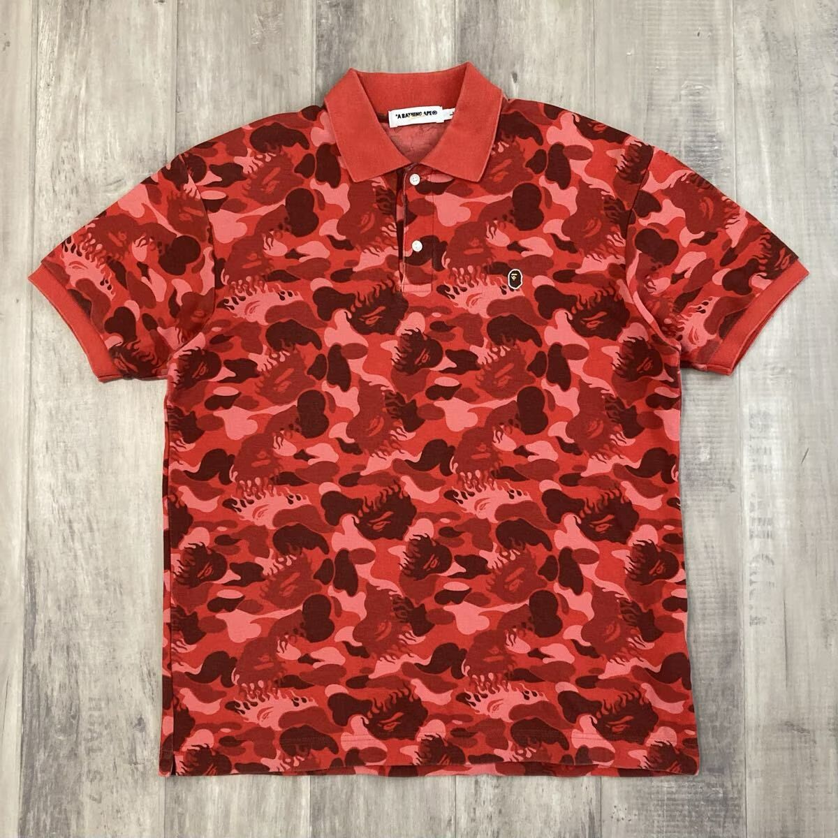 ★激レア★ Fire Camo ポロシャツ Lサイズ a bathing ape BAPE エイプ ベイプ アベイシングエイプ ファイヤーカモ flame red camo NIGO y65