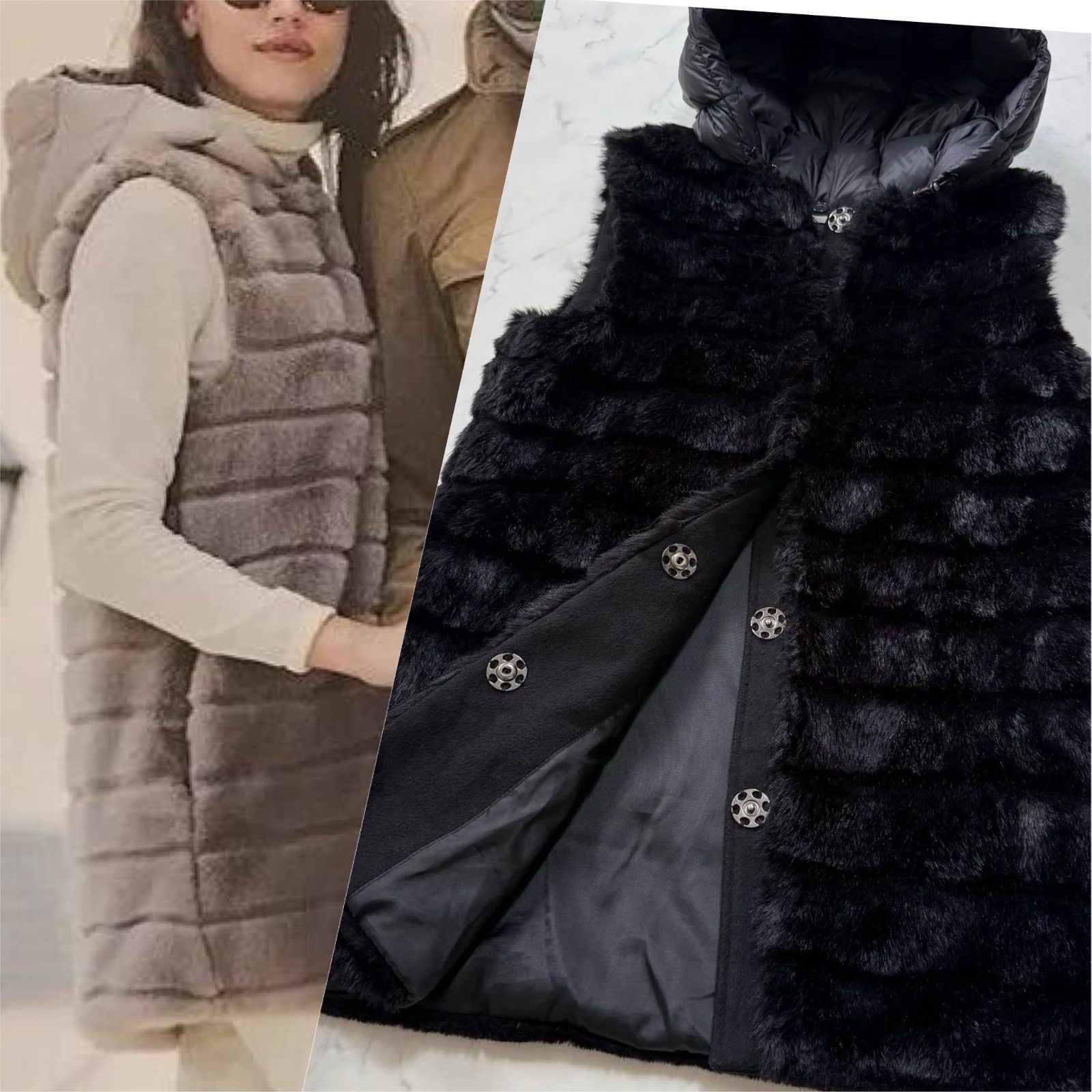 美品 MOORER社 JAN MAYEN ふわふわエコファー ダウンジレ 黒 - メルカリ