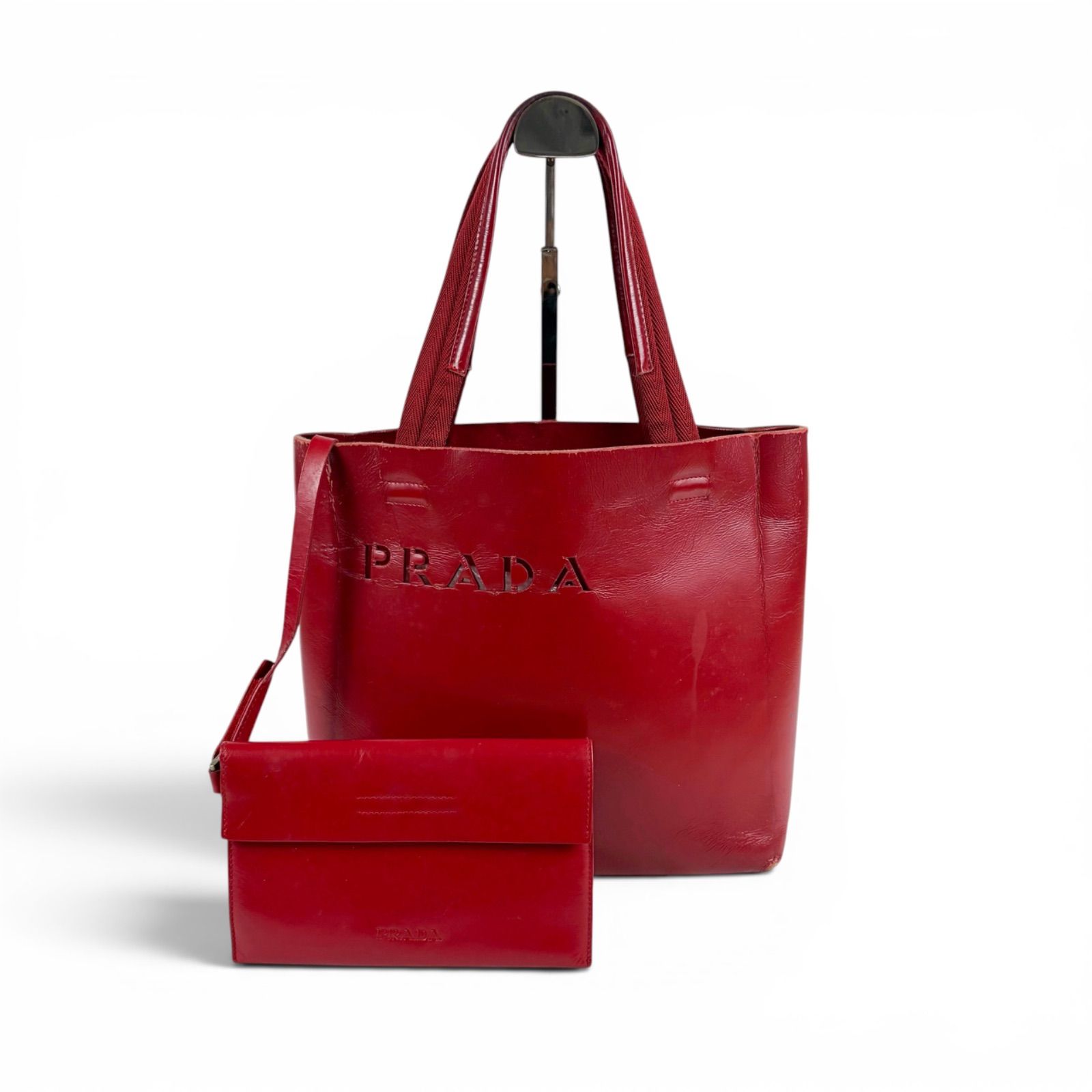 プラダ PRADA ポーチ付き ミニトートバッグ ハンドバッグ パンチング 