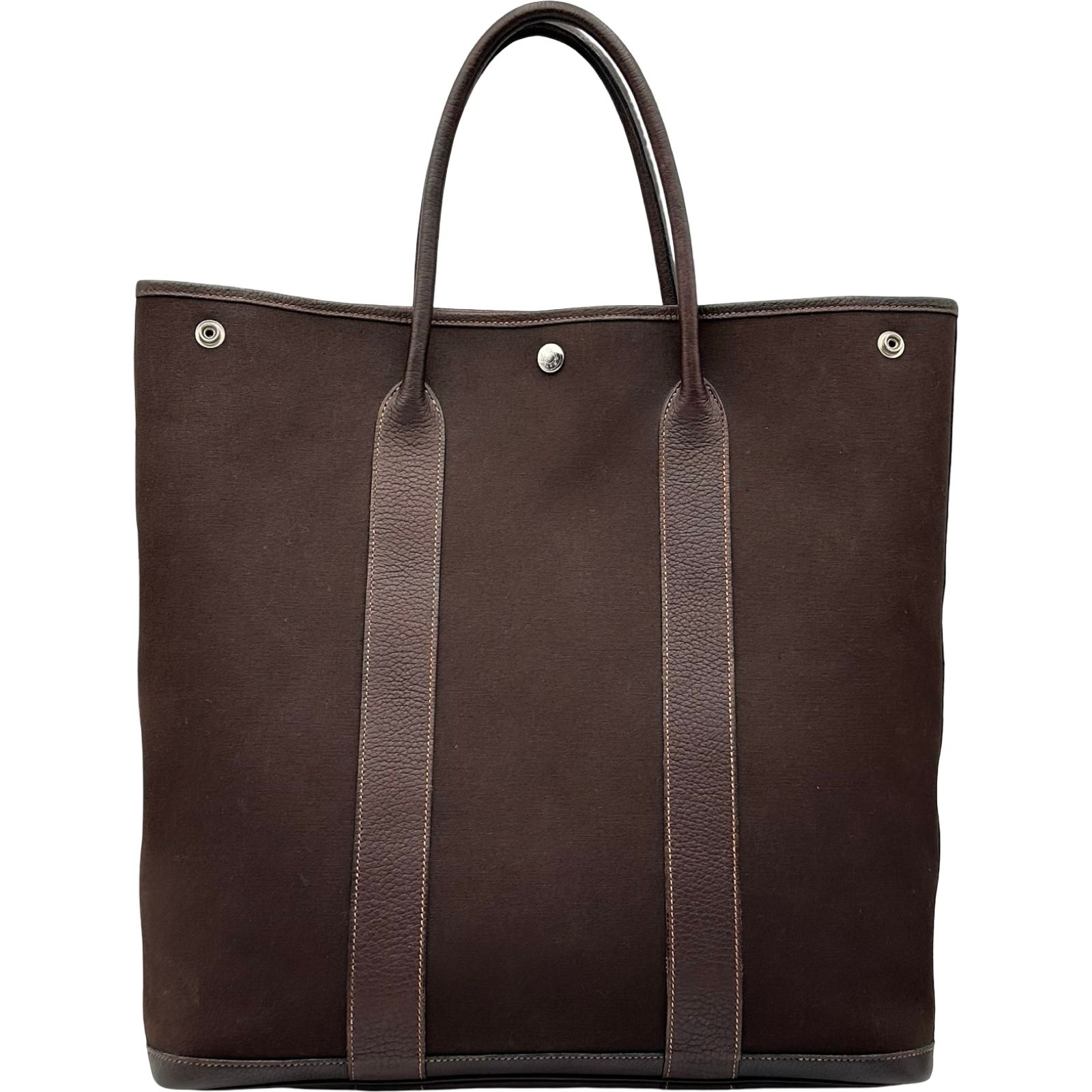 エルメス HERMES ガーデンファイルMM □H刻印 ダークブラウン シルバー金具 トワル ユニセックス トートバッグ