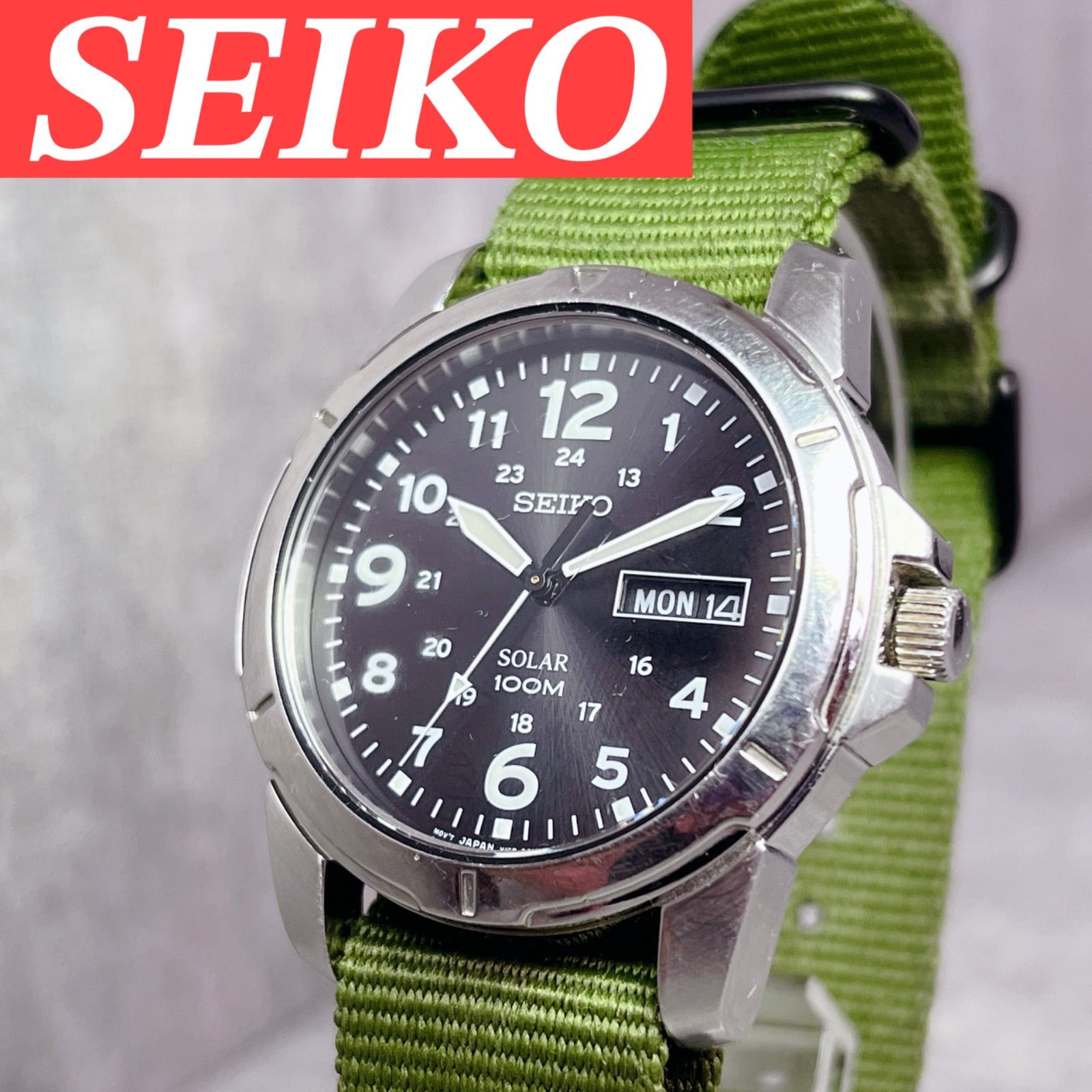 希少 SEIKO セイコー SNE095P2 ソーラー ミリタリーウォッチ 海外モデル メンズ腕時計 ナイロン