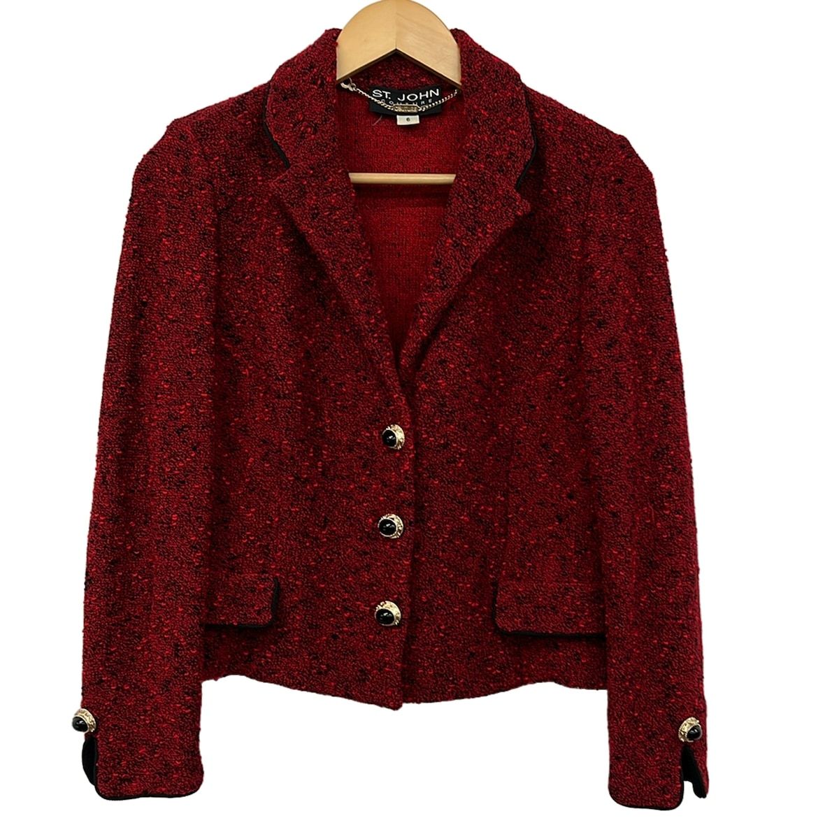 【新品・未使用】ST.JOHN セントジョン ニット ジャケット ブレザー 14 ST.JOHN(セントジョン) ジャケット サイズ6 M レディース - レッド×黒