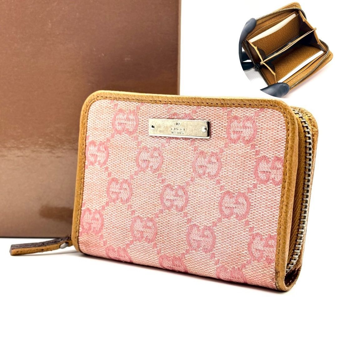 【淡く残る余韻色】　GUCCI　GGキャンバス コインケース ラウンドファスナー コンパクトウォレット　ピンク 10,205円