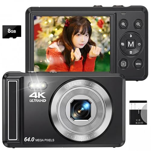 デジカメ 4K動画撮影 6400万画素 デジタルカメラ AFオートフォーカス 2.8インチ IPSスクリーン 16Xデジタルズーム 笑顔検出 YouTubeカメラ MicroSDカード付き 学生 初心者向け ウェブカメラ 誕生日 VLOG ク 24377cf5