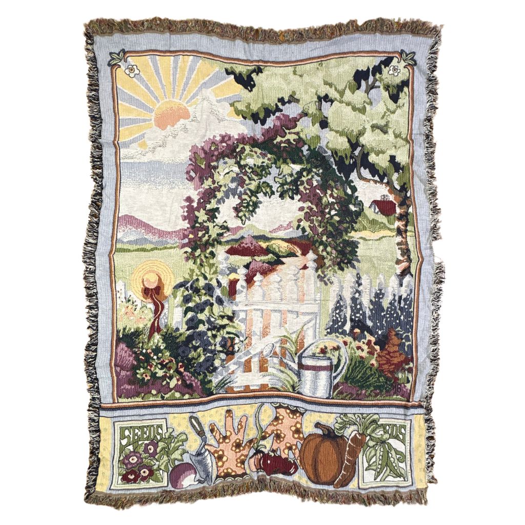 vintageラグ ブランケット マルチカバー タペストリー ガーデン 野菜 カントリー じょうろ Rug Blanket Country 2904