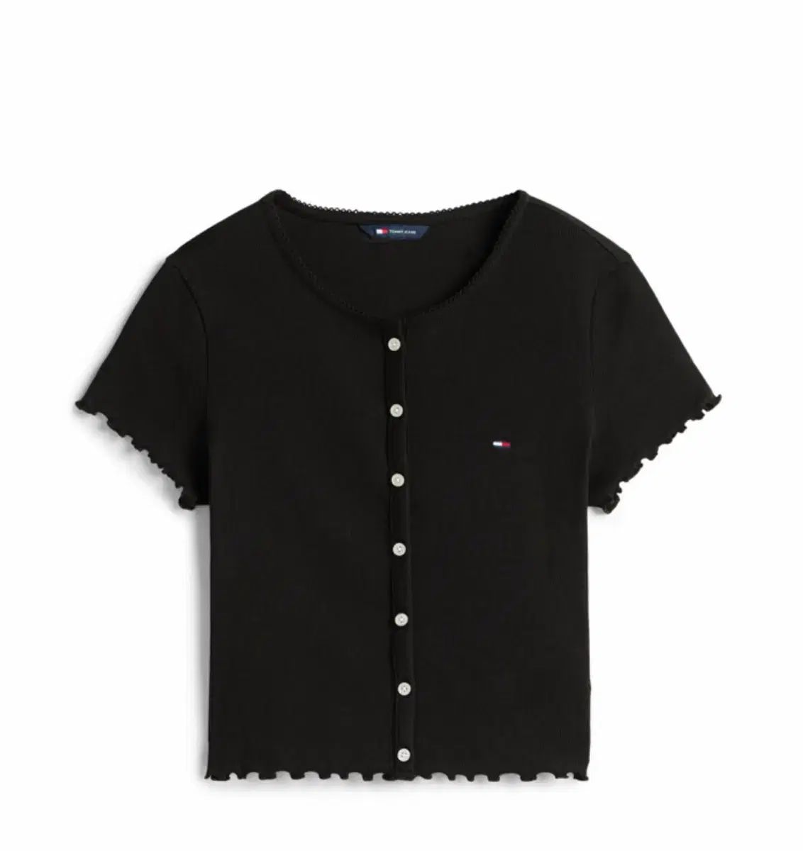 TOMMY JEANS トミー ジーンズ スリム リップボタン トップ ブラックS