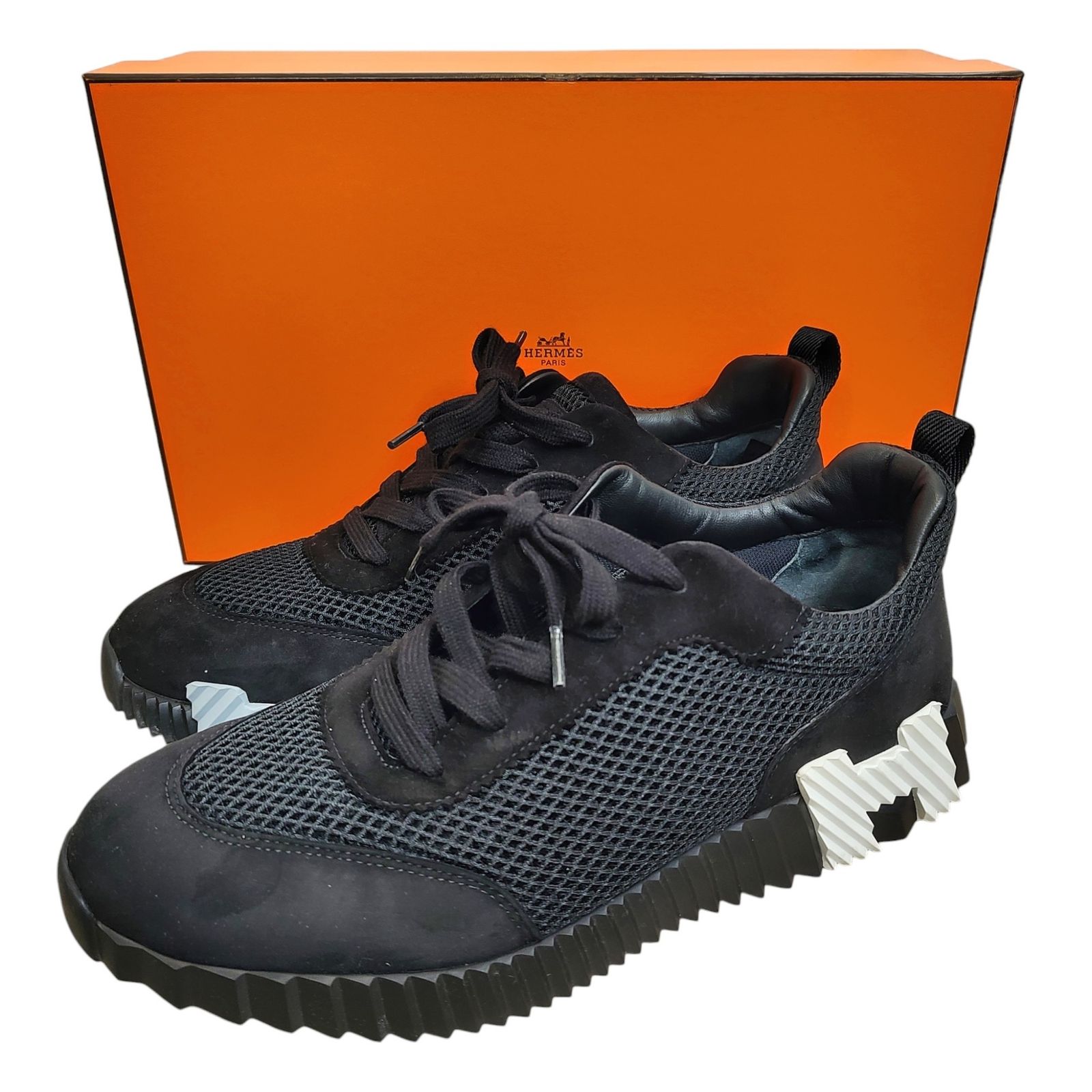 Hermes エルメス バウンシング スニーカー 42 ブラック×ホワイト メンズ