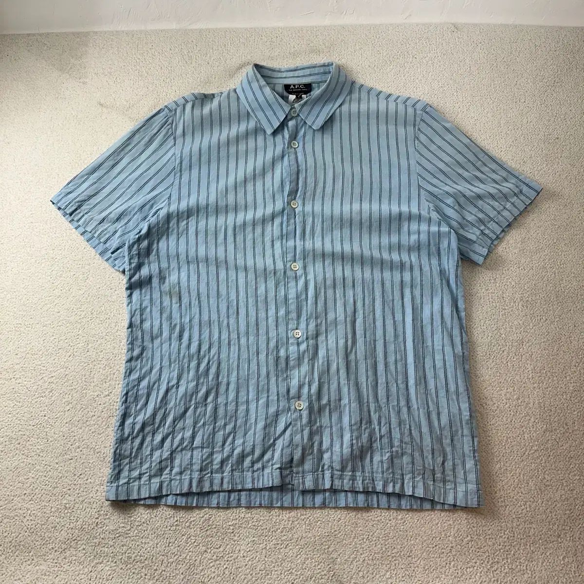100 A.P.C. アーペーセー リネン ストライプ 半袖 シャツ