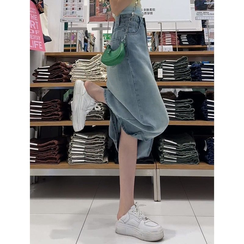 テンセルデニムAラインスカート 大きいサイズ ハイウエスト ヒップカバー 美脚 夏