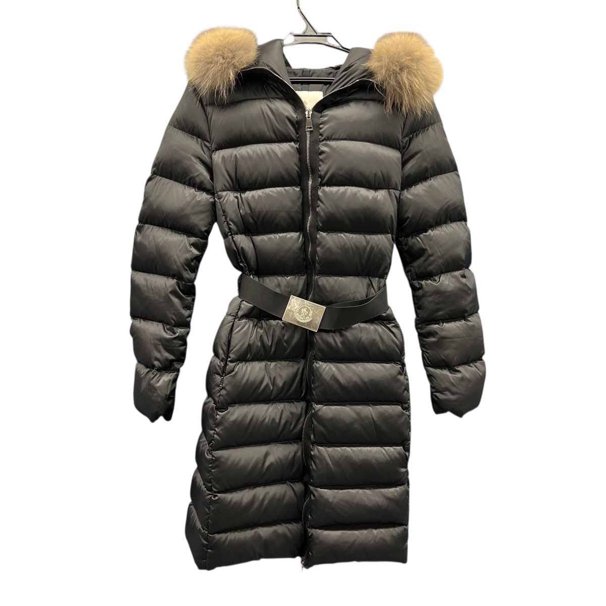MONCLER 美品 モンクレール TINUVIEL ティヌーヴィエル ダウンコート 2016年 49330 ポリエステル ナイロン ダウン フォックスファー ブラック ベルト サイズ1 ダウンジャケット アウター ABランク 中古 鑑定済