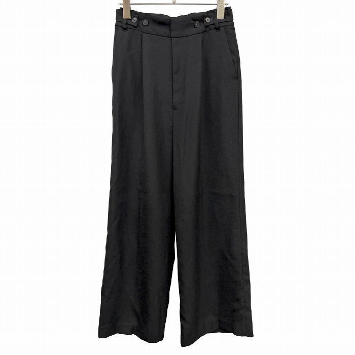 【中古】[印象AB] PUBLIC TOKYO パブリックトウキョウ ハイライズストレートワイドパンツ レディース 2 ブラック 黒 ポリエステル100% 無地 日本製 古着 1タック 股上が深い ウエストの両サイドに調節ベルト トップボタンはホック