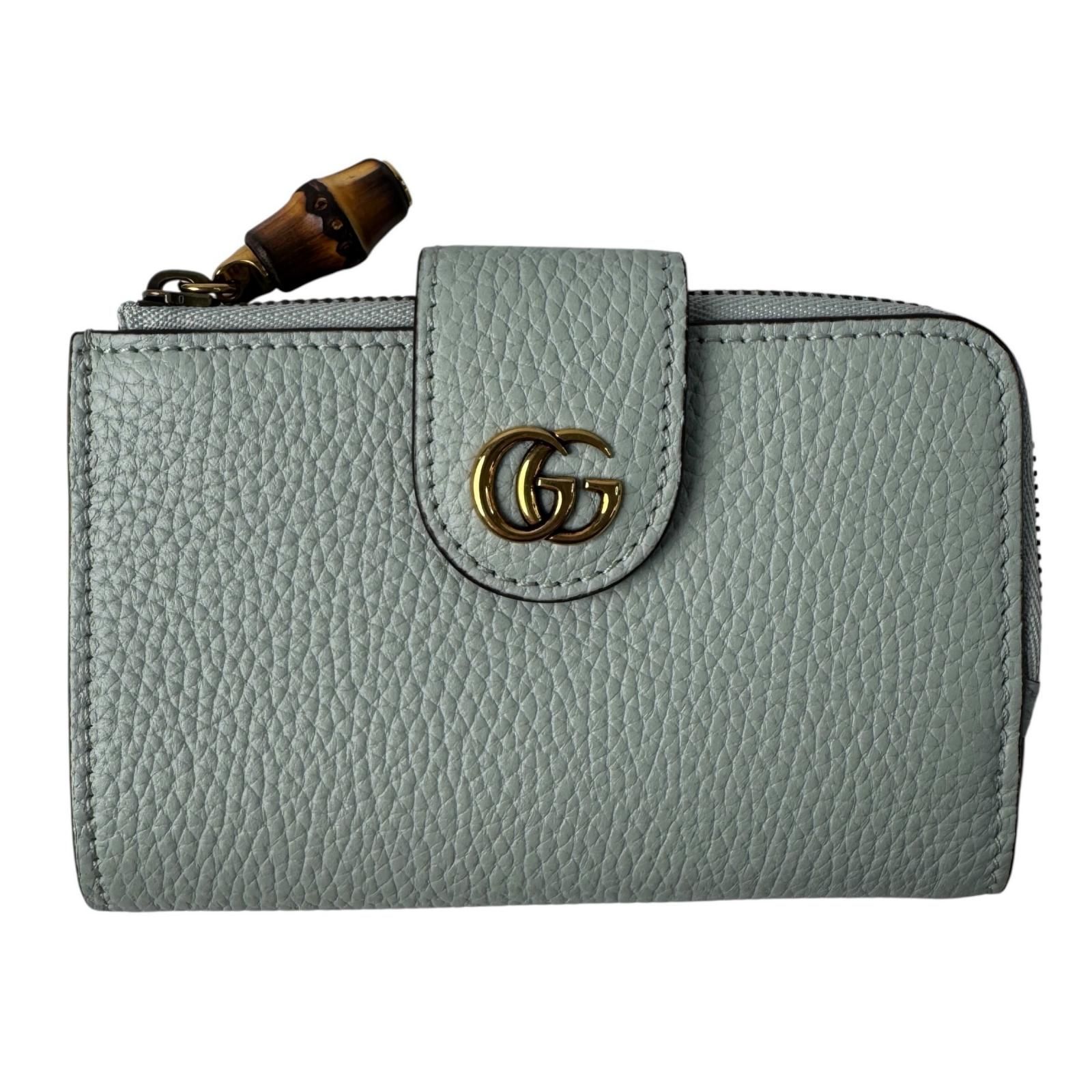 美品 グッチ GUCCI バンブー付き ダブルG ミディアム ウォレット 二つ折り財布 レディース