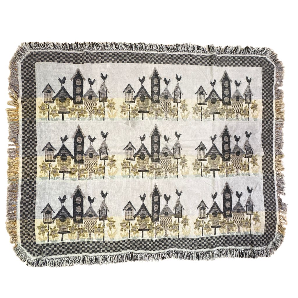 vintageラグ ブランケット マルチカバー タペストリー 鳥小屋 バードハウス カントリー Rug Blanket Birdhouses 2916