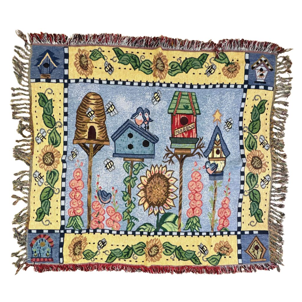 vintageラグ ブランケット マルチカバー タペストリー ひまわり 鳥小屋 ハチの巣 カントリー Rug Blanket Country 2917