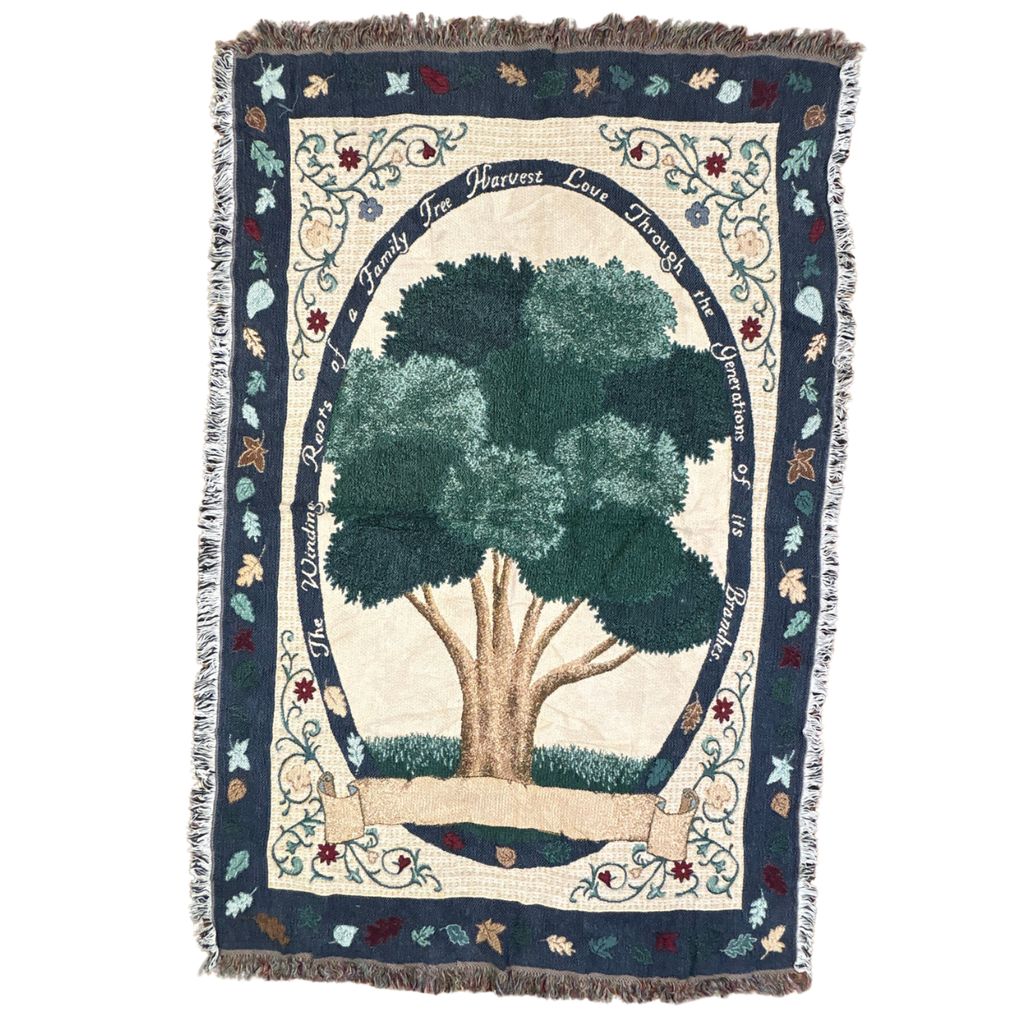 vintageラグ ブランケット マルチカバー タペストリー USA製 ファミリーツリー 花 Rug Blanket Family Tree 2918