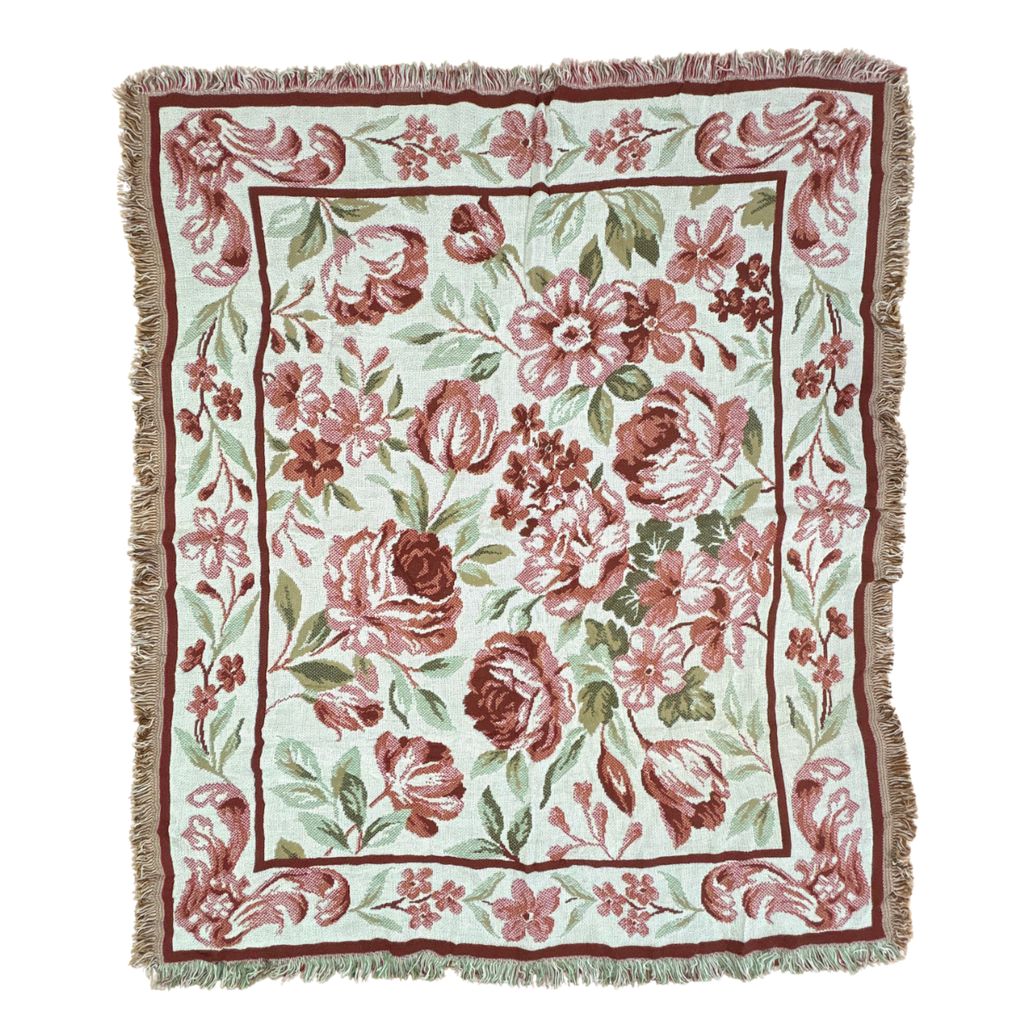 vintageラグ ブランケット マルチカバー タペストリー USA製 バラ ローズ 花 フラワー Rug Blanket Floral Rose 2928
