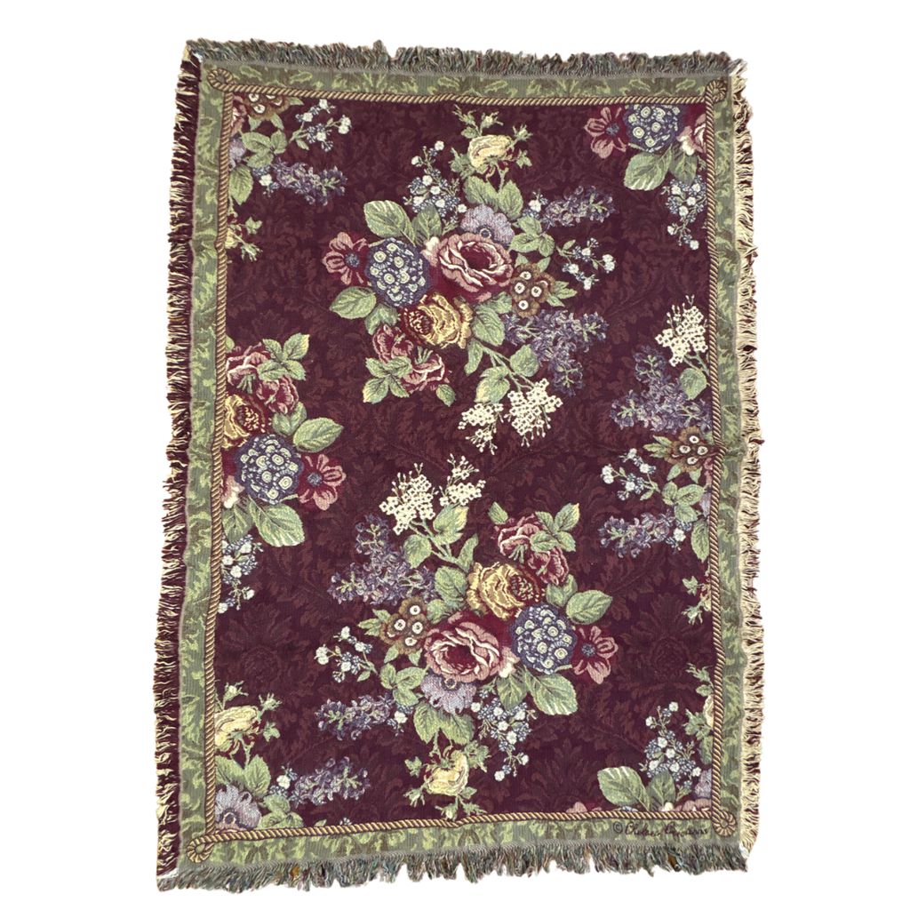 vintageラグ ブランケット マルチカバー タペストリー USA製 バラ ローズ フラワー 花 Rug Blanket Floral 2938