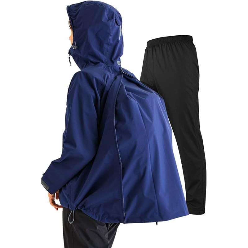【新品】 [ベンケ] 【リュックも濡れない】 レインウェア 上下セット レディース 防水 雨具 カッパ 自転車 レインパンツ 登山 釣り サイクル (ネイビー L)