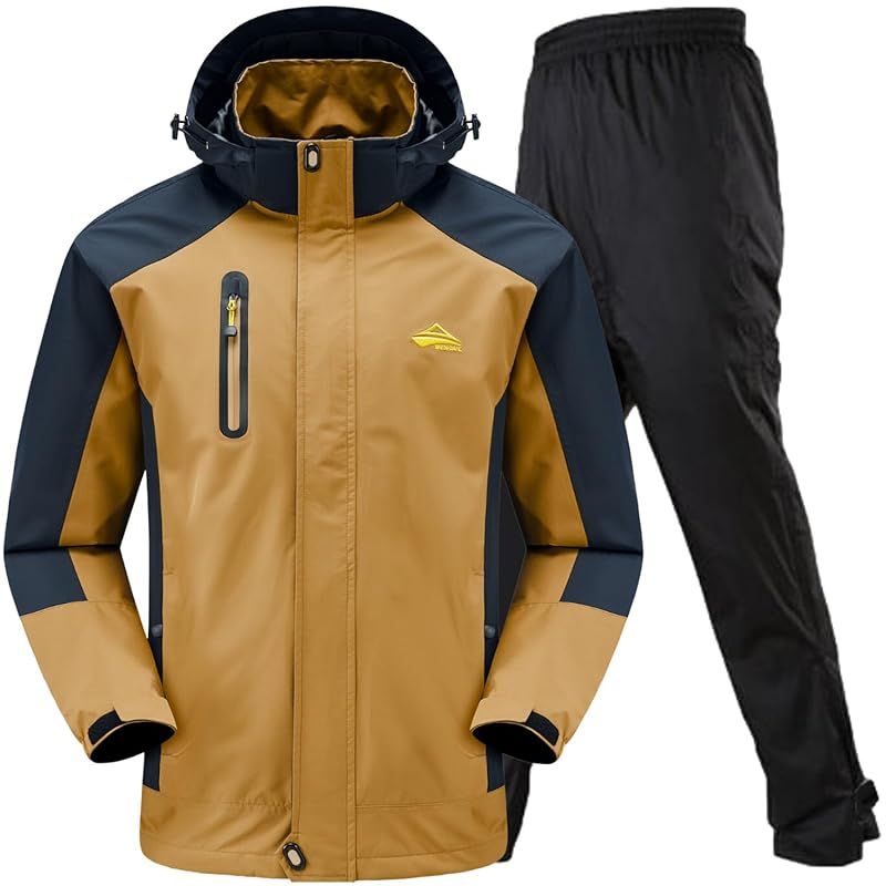 【新品】 [ベンケ] 【大雨でも快適】 レインウェア 登山 上下 メンズ アウトドアジャケット 釣り トザン ウェア レインパンツ マウンテンパーカー マウンテンジャケット 防水 撥水 カッパ 雨具 (ブラウン M)