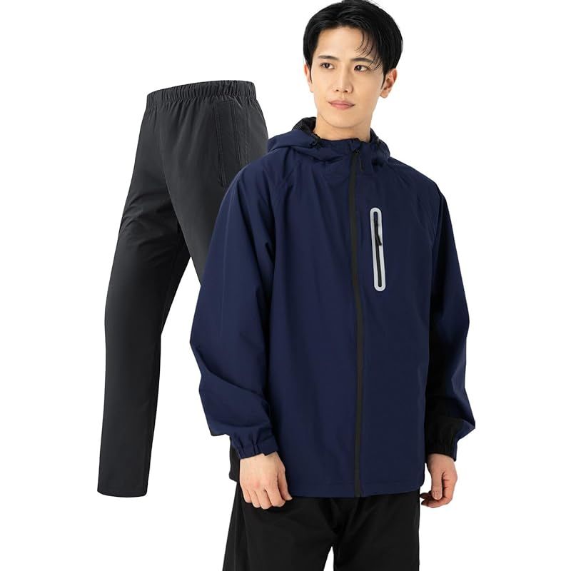 【新品】 [ベンケ] 【裏地メッシュで蒸れにくい】 レインウェア 上下セット メンズ カッパ 通勤 通学 防水 雨具 自転車 サイクル レインパンツ 登山 釣り (ネイビー XL)