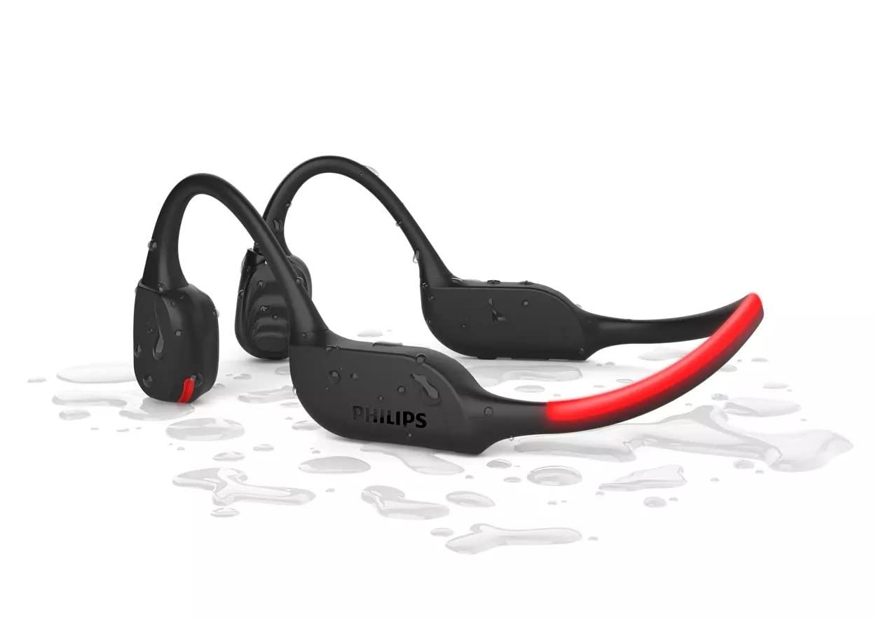 特価商品 【国内正規品】PHILIPS(フィリップス) TAA7607 骨伝導Bluetoothワイヤレスイヤホン LEDセーフティライト搭載 ヘッドセット ブラック AIマイク 骨伝導マイク IP66防水防塵