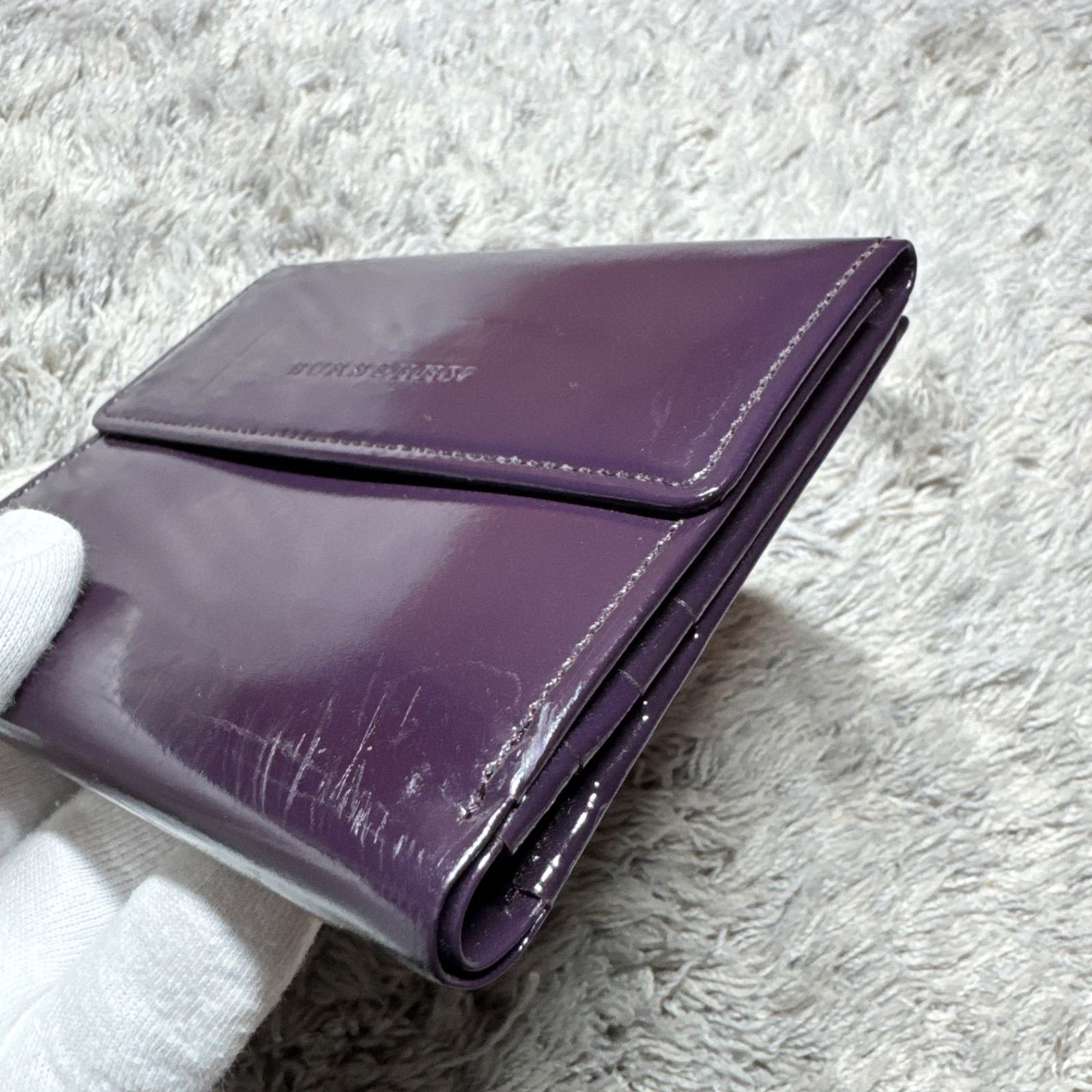 BURBERRY バーバリー 二つ折り財布 エナメル ノバチェック パープル