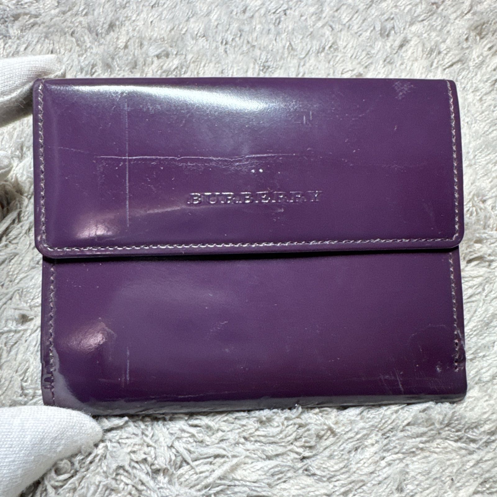 BURBERRY バーバリー 二つ折り財布 エナメル ノバチェック パープル