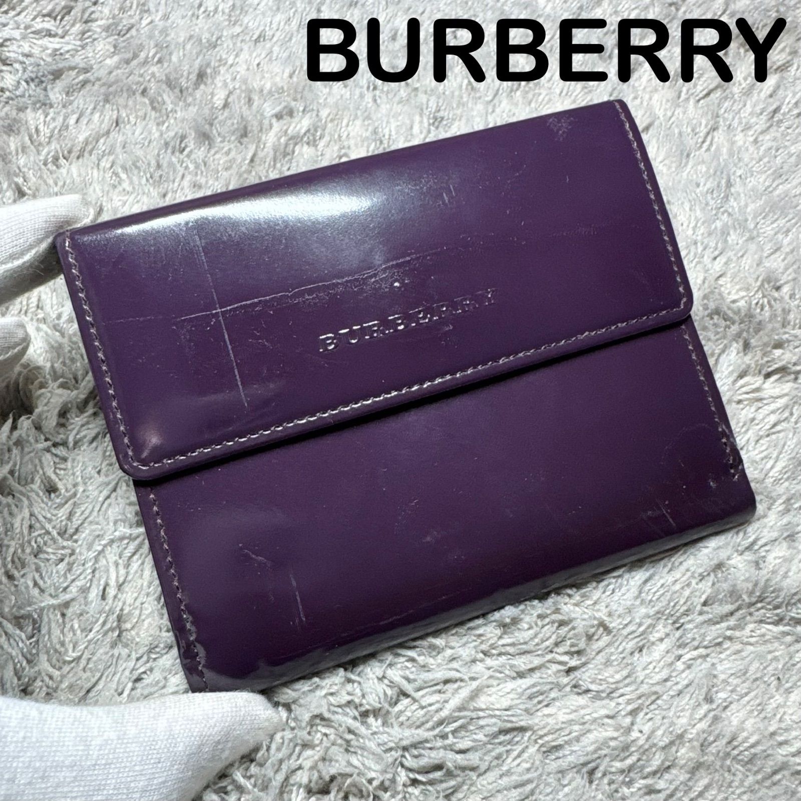 BURBERRY バーバリー 二つ折り財布 エナメル ノバチェック パープル
