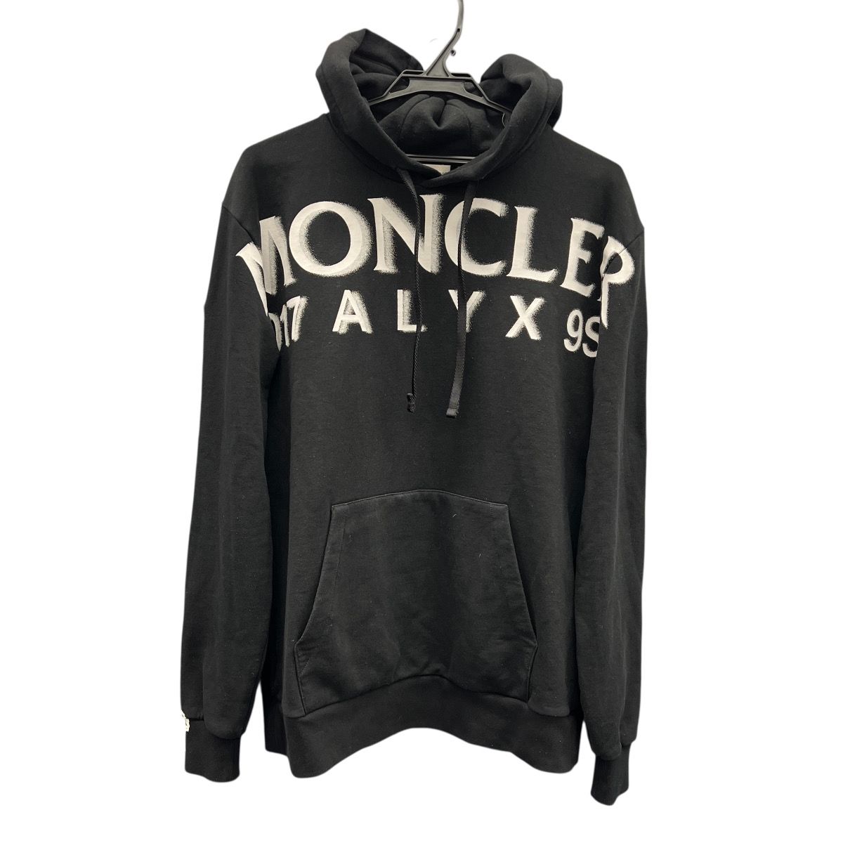 MONCLER GENIUS 6 希少 美品 モンクレール ジーニアス MONCLER×1017 ALYX 9SM アリクス HOODIE プルオーバー パーカー フーディ 裏起毛 コットン ブラック ロゴ #M ABランク 中古 鑑定済