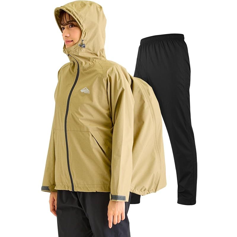 【新品】 [ベンケ] 【リュックも濡れない】 レインウェア 上下セット レディース 防水 雨具 カッパ 自転車 レインパンツ 登山 釣り サイクル (ベージュ XL)