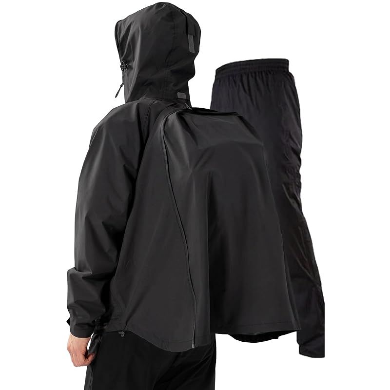 【新品】 [ベンケ] 【リュックも濡れない】 レインウェア 上下セット メンズ 防水 雨具 カッパ 自転車 レインパンツ 登山 釣り サイクル (ブラック S)